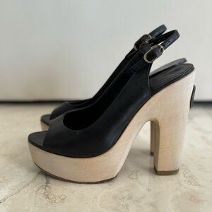 Chanel Wood platform slingback open toe clog